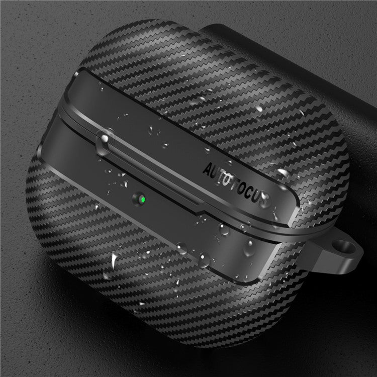 For Samsung Galaxy Buds3 / Buds3 Pro Case Carbon Fiber Texture TPU Earbuds Protective Cover with Hook - Black