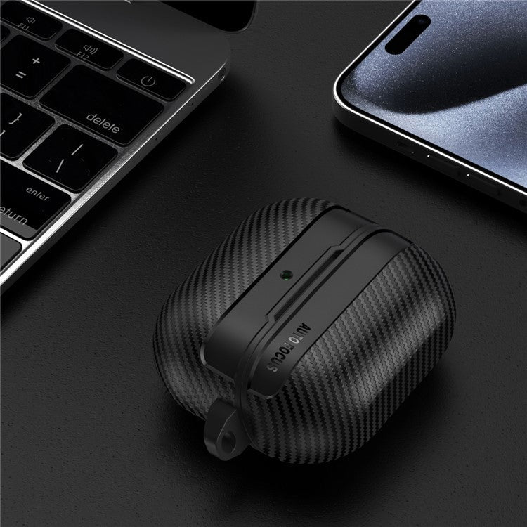For Samsung Galaxy Buds3 / Buds3 Pro Case Carbon Fiber Texture TPU Earbuds Protective Cover with Hook - Black