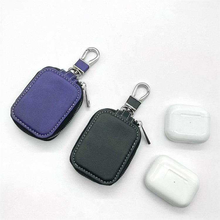 For Apple Series Earbud Storage Case Vertica PU Leather Skin-touch Earphones Carrying Bag, Size: L - Blue