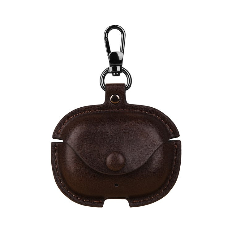 For Realme Buds T300 Charging Case Cover Leather+PC Earbuds Protective Case - Dark Brown