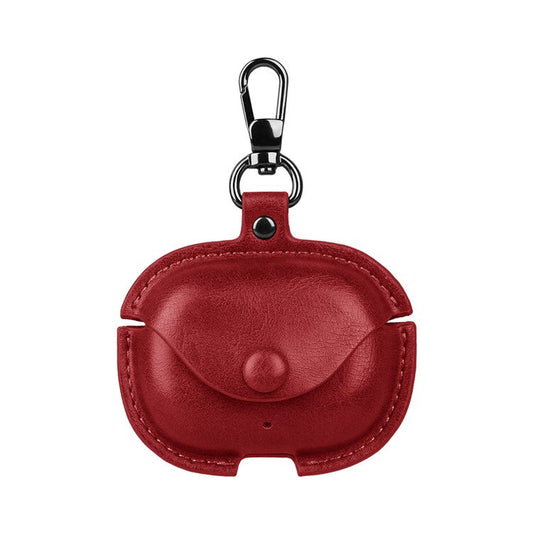 For Realme Buds T300 Charging Case Cover Leather+PC Earbuds Protective Case - Red