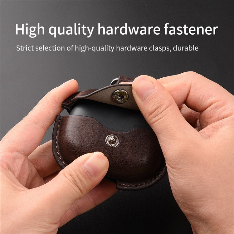 For Realme Buds T300 Charging Case Cover Leather+PC Earbuds Protective Case - Brown