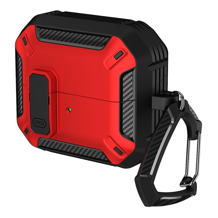 For Samsung Galaxy Buds3  /  Galaxy Buds3 Pro TPU + PC Earphone Protective Case Earbud Charging Box Drop-Proof Cover with Carabiner - Red
