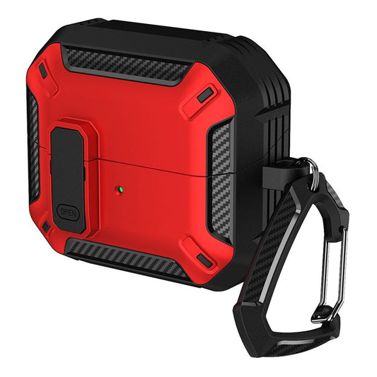 For Samsung Galaxy Buds3  /  Galaxy Buds3 Pro TPU + PC Earphone Protective Case Earbud Charging Box Drop-Proof Cover with Carabiner - Red