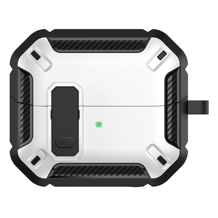 For Samsung Galaxy Buds3  /  Galaxy Buds3 Pro TPU + PC Earphone Protective Case Earbud Charging Box Drop-proof Cover with Carabiner - White