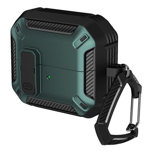 For Samsung Galaxy Buds3  /  Galaxy Buds3 Pro TPU + PC Earphone Protective Case Earbud Charging Box Drop-proof Cover with Carabiner - Green