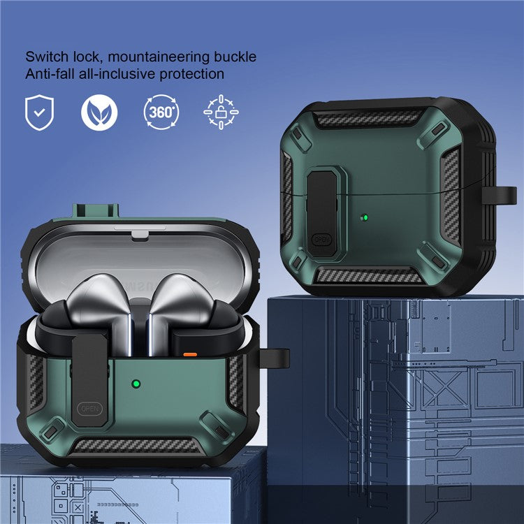For Samsung Galaxy Buds3  /  Galaxy Buds3 Pro TPU + PC Earphone Protective Case Earbud Charging Box Drop-proof Cover with Carabiner - Green
