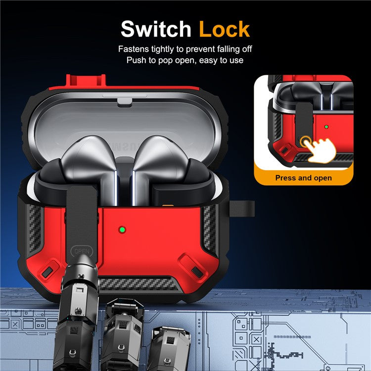 For Samsung Galaxy Buds3  /  Galaxy Buds3 Pro TPU + PC Earphone Protective Case Earbud Charging Box Drop-proof Cover with Carabiner - Green