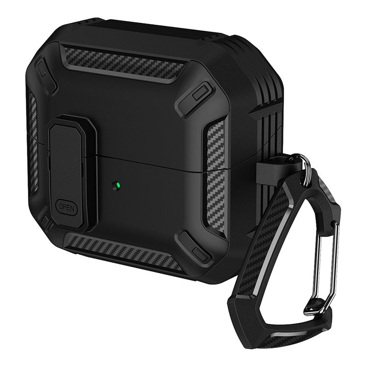 For Samsung Galaxy Buds3  /  Galaxy Buds3 Pro TPU + PC Earphone Protective Case Earbud Charging Box Drop-proof Cover with Carabiner - Black