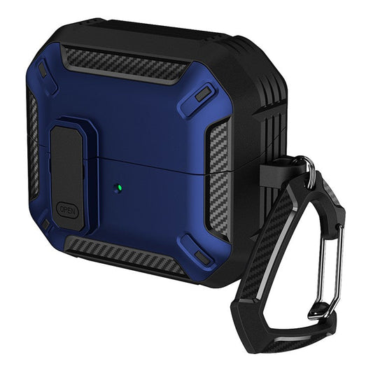 For Samsung Galaxy Buds3  /  Galaxy Buds3 Pro TPU + PC Earphone Protective Case Earbud Charging Box Drop-proof Cover with Carabiner - Blue