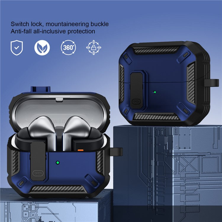 For Samsung Galaxy Buds3  /  Galaxy Buds3 Pro TPU + PC Earphone Protective Case Earbud Charging Box Drop-proof Cover with Carabiner - Blue
