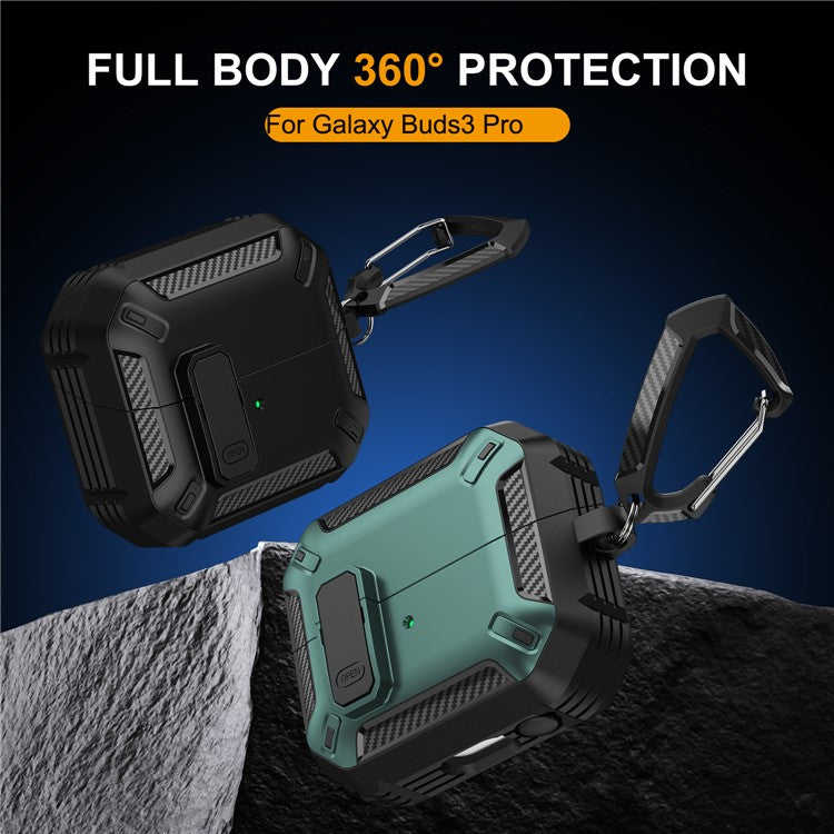 For Samsung Galaxy Buds3  /  Galaxy Buds3 Pro TPU + PC Earphone Protective Case Earbud Charging Box Drop-proof Cover with Carabiner - Yellow