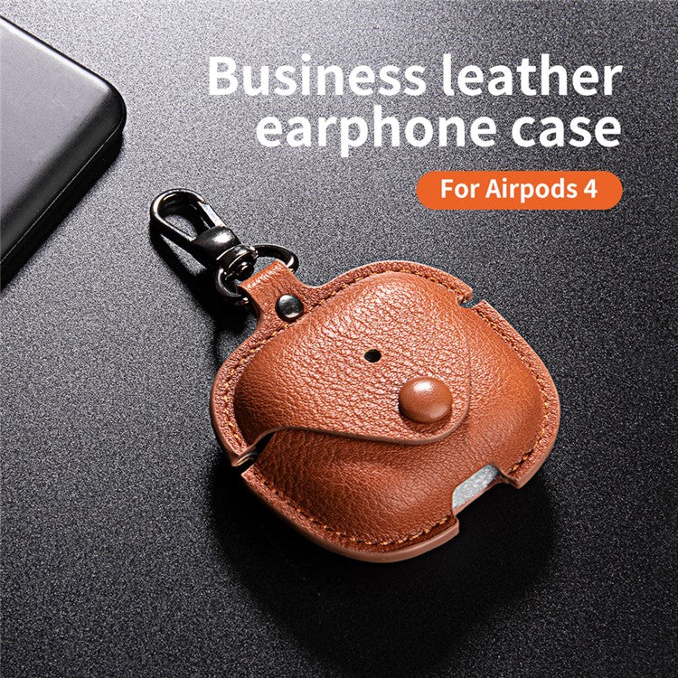 For AirPods 4 Charging Case Cover PU Leather+PC Earbuds Protective Case - Brown