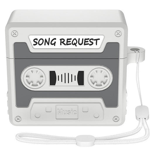For AirPods 4 Case Cassette Tape Design Portable Liquid Silicone Earbuds Cover with Strap - Grey