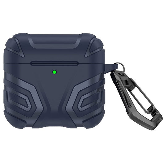 For AirPods 4 Case Split Design Soft TPU Shockproof Earphone Cover with Carabiner - Dark Blue