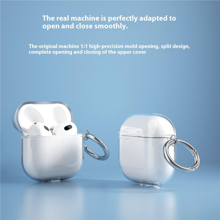 For AirPods 4 Charging Case Cover Bluetooth Earbuds Clear TPU Protective Case with Hook - Transparent Black