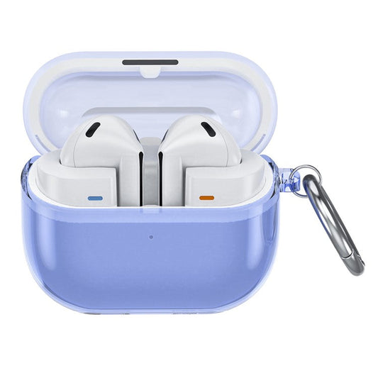 For Samsung Galaxy Buds3 / Buds3 Pro Case TPU Wireless Earphone Cover with Carabiner - Transparent Purple