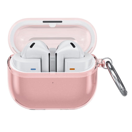For Samsung Galaxy Buds3 / Buds3 Pro Case TPU Wireless Earphone Cover with Carabiner - Transparent Pink