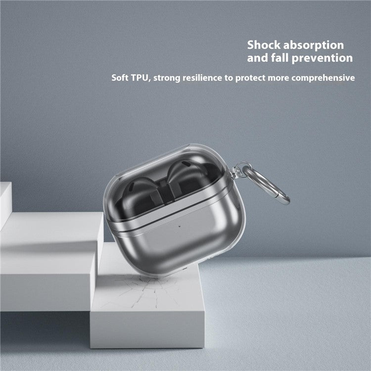 For Samsung Galaxy Buds3 / Buds3 Pro Case TPU Wireless Earphone Cover with Carabiner - Transparent Pink