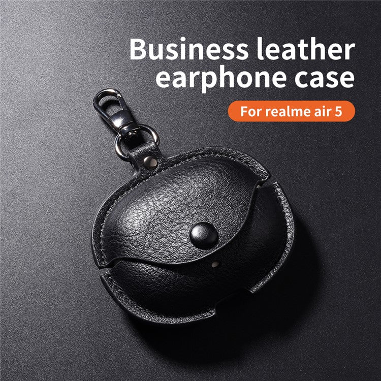 For Realme Buds Air 5 Pro Charging Case Cover Leather+PC Earbuds Protective Case - Green
