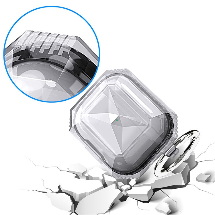 AHASTYLE For AirPods 4 Case Contrast Color TPU Earphone Protective Cover with Carabiner - Transparent+Black