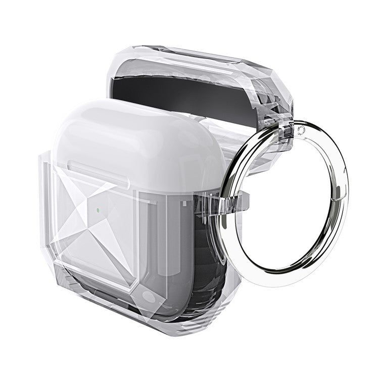 AHASTYLE For AirPods 4 Case Contrast Color TPU Earphone Protective Cover with Carabiner - Transparent+Purple