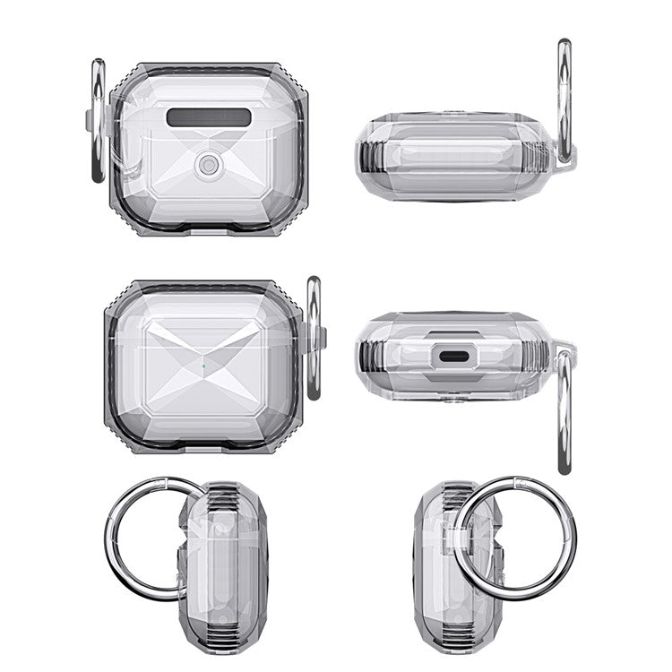 AHASTYLE For AirPods 4 Case Contrast Color TPU Earphone Protective Cover with Carabiner - Transparent+Purple