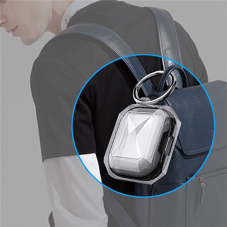 AHASTYLE For AirPods 4 Case Contrast Color TPU Earphone Protective Cover with Carabiner - Transparent+Pink