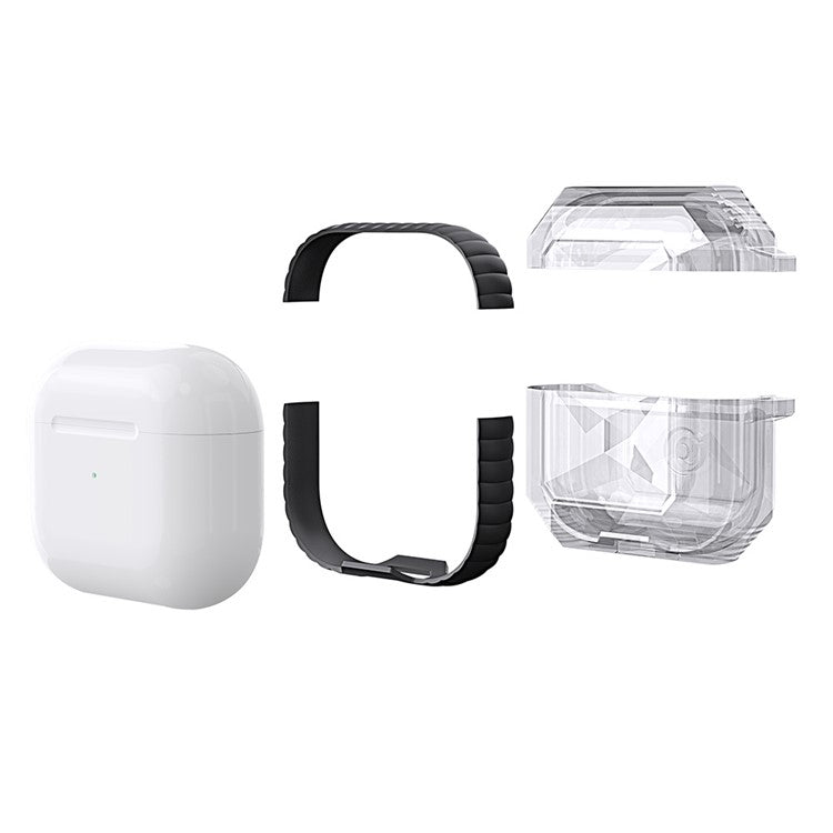 AHASTYLE For AirPods 4 Case Contrast Color TPU Earphone Protective Cover with Carabiner - Transparent+Pink