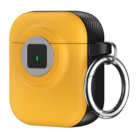 For Apple AirPods with Wireless Charging Case (2019)  /  AirPods with Charging Case (2019)  /  (2016) Case PC+TPU Cover with Carabiner - Yellow