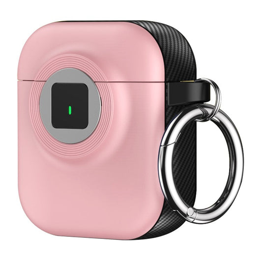 For Apple AirPods with Wireless Charging Case (2019)  /  AirPods with Charging Case (2019)  /  (2016) Case PC+TPU Cover with Carabiner - Pink