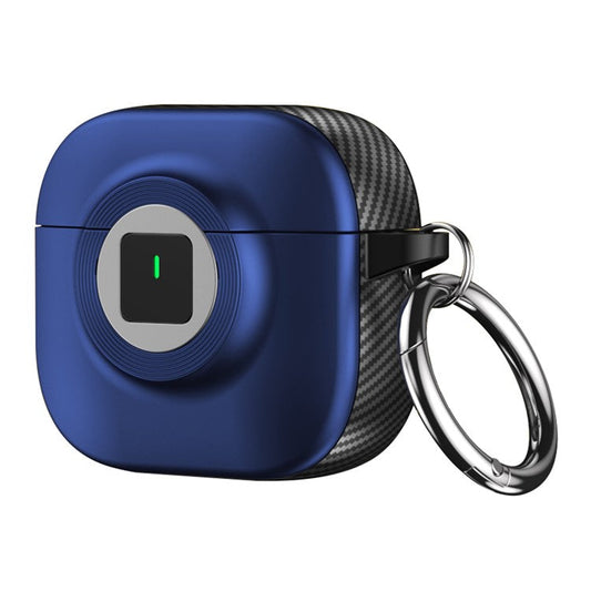 For Apple AirPods 4 Case PC+TPU Flip Earphone Cover with Carabiner and Switch Lock - Blue