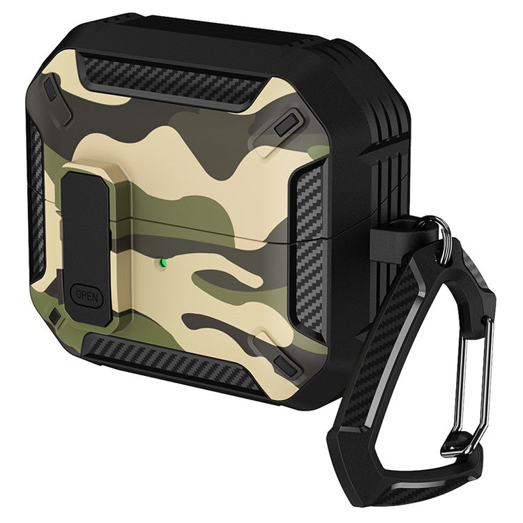 For Samsung Galaxy Buds3  /  Galaxy Buds3 Pro TPU + PC Earphone Protective Case Camouflage Earbud Charging Box with Carabiner - Green