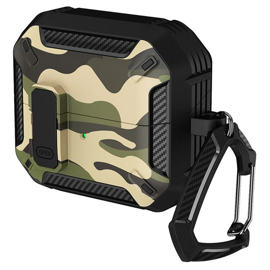 For Samsung Galaxy Buds3  /  Galaxy Buds3 Pro TPU + PC Earphone Protective Case Camouflage Earbud Charging Box with Carabiner - Green