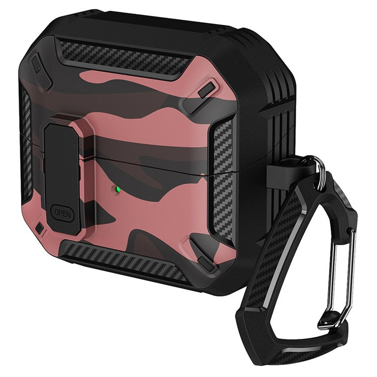 For Samsung Galaxy Buds3  /  Galaxy Buds3 Pro TPU + PC Earphone Protective Case Camouflage Earbud Charging Box with Carabiner - Red