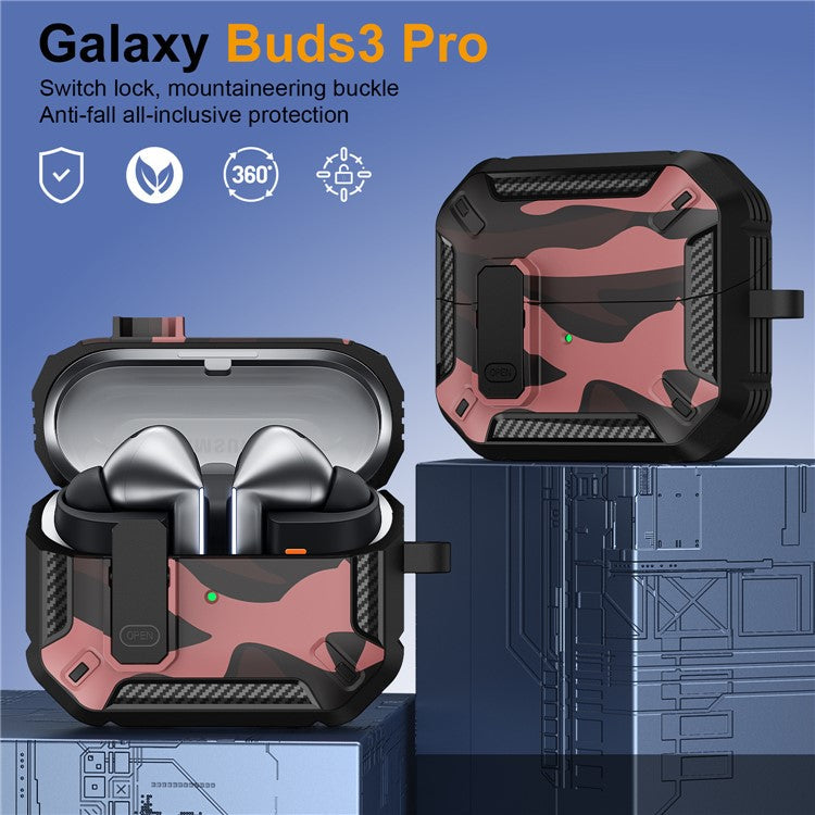 For Samsung Galaxy Buds3  /  Galaxy Buds3 Pro TPU + PC Earphone Protective Case Camouflage Earbud Charging Box with Carabiner - Red