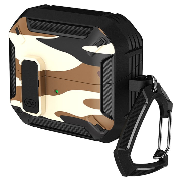 For Samsung Galaxy Buds3  /  Galaxy Buds3 Pro TPU + PC Earphone Protective Case Camouflage Earbud Charging Box with Carabiner - Brown