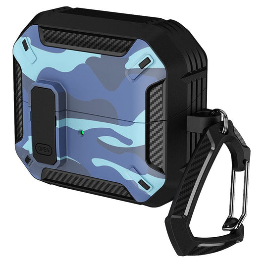 For Samsung Galaxy Buds3  /  Galaxy Buds3 Pro TPU + PC Earphone Protective Case Camouflage Earbud Charging Box with Carabiner - Blue