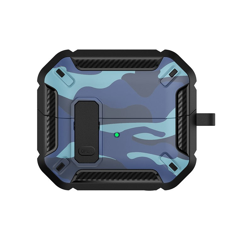 For Samsung Galaxy Buds3  /  Galaxy Buds3 Pro TPU + PC Earphone Protective Case Camouflage Earbud Charging Box with Carabiner - Blue