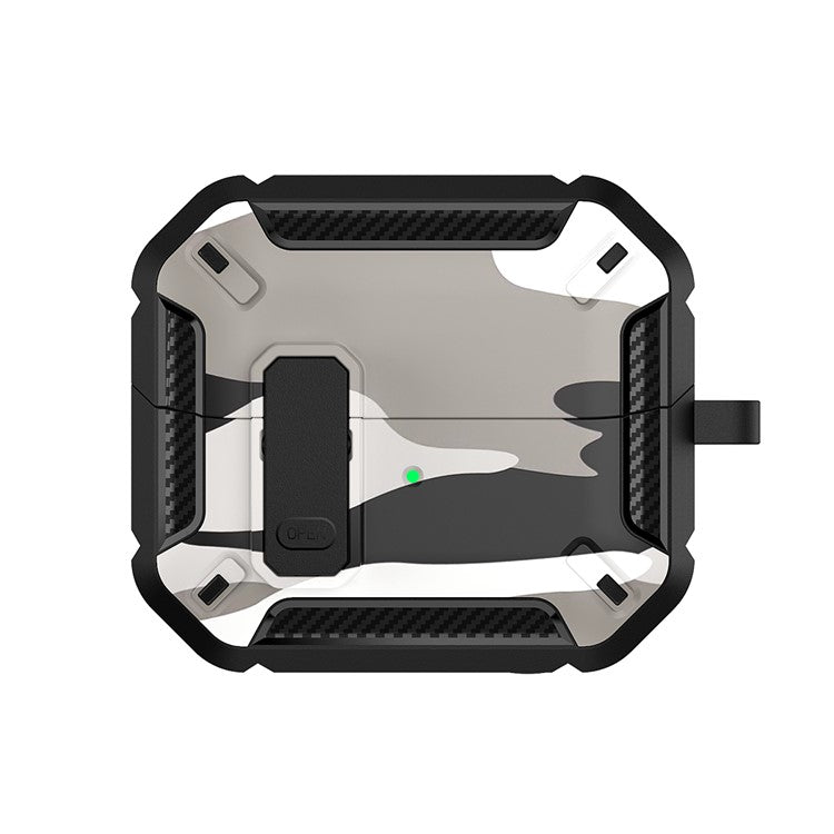 For Samsung Galaxy Buds3  /  Galaxy Buds3 Pro TPU + PC Earphone Protective Case Camouflage Earbud Charging Box with Carabiner - White