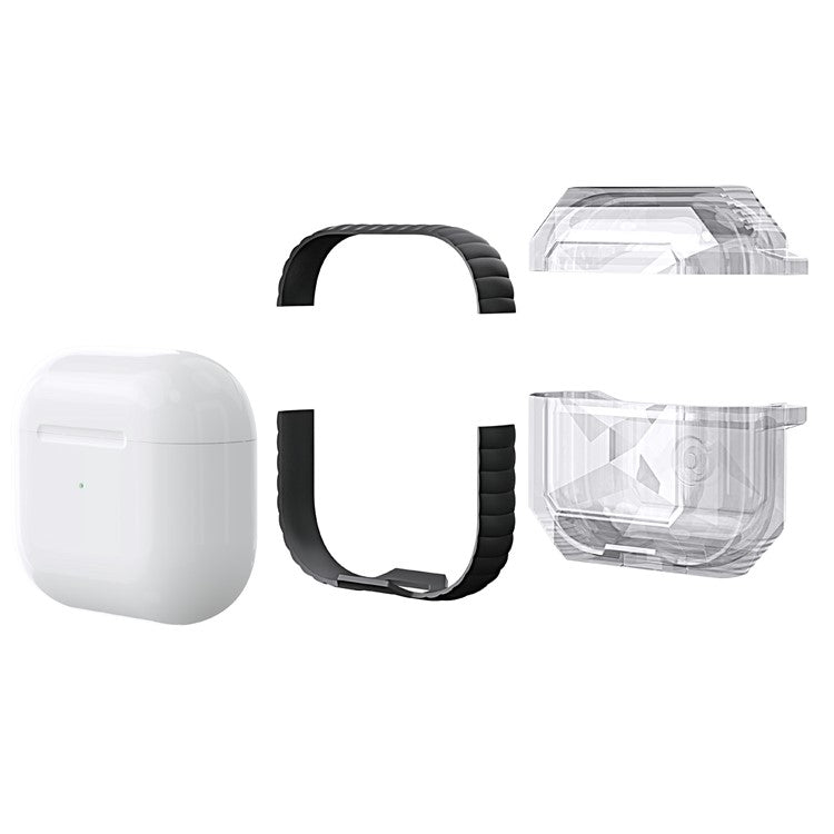 For AirPods 4 Charging Case Cover Contrast Color Bluetooth Earbuds TPU Case with Buckle - Transparent Black