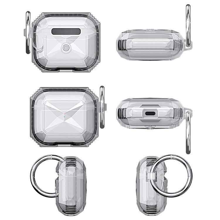 For AirPods 4 Charging Case Cover Contrast Color Bluetooth Earbuds TPU Case with Buckle - Transparent Black