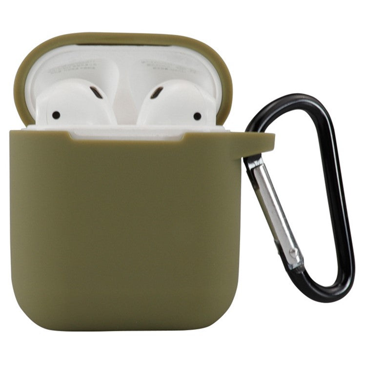 For Apple AirPods 4 Silicone Case Bluetooth Earphones Protective Sleeve with Hook - Army Green