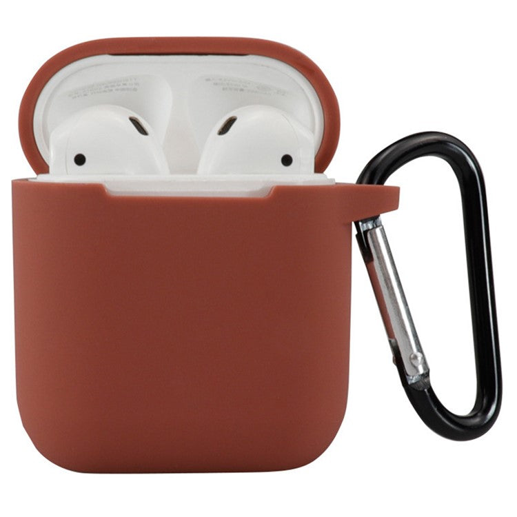 For Apple AirPods 4 Silicone Case Bluetooth Earphones Protective Sleeve with Hook - Brown