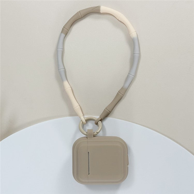 For AirPods 4 Case Bluetooth Earphone Silicone Case Protective Cover with Bamboo Shape Lanyard - Milk Tea Dopamine Lanyard