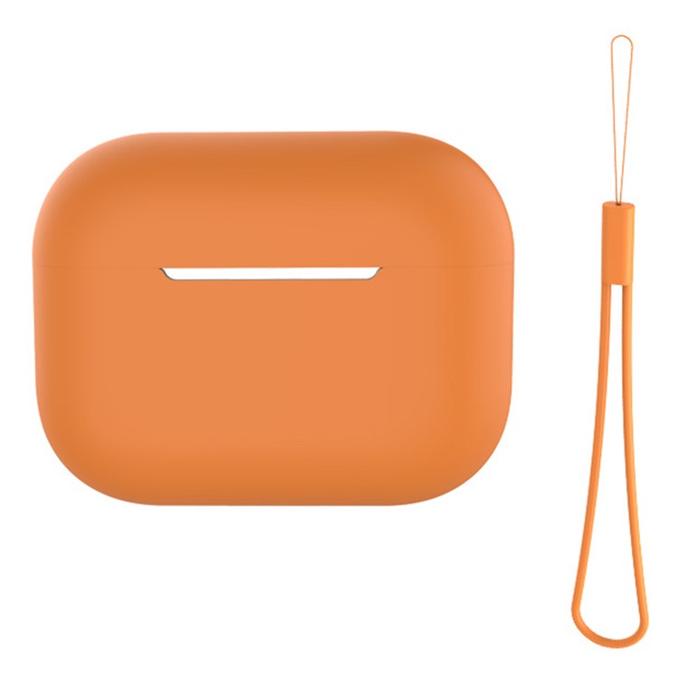 For AirPods Pro 2 Case Bluetooth Earphone Solid Color Silicone Cover with Lanyard - Orange