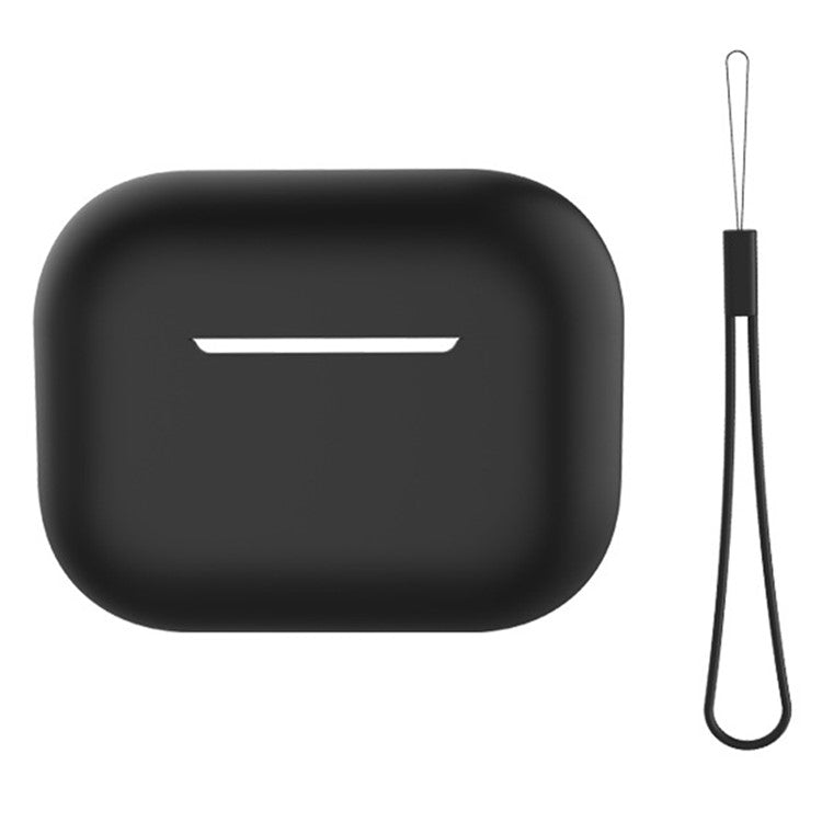 For AirPods Pro 2 Case Bluetooth Earphone Solid Color Silicone Cover with Lanyard - Black