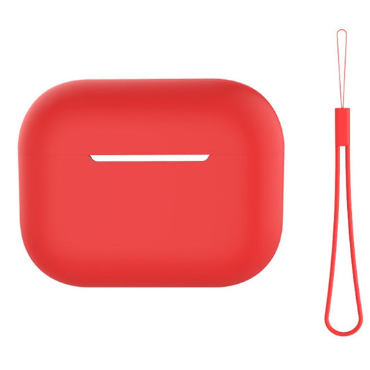 For AirPods Pro 2 Case Bluetooth Earphone Solid Color Silicone Cover with Lanyard - Red
