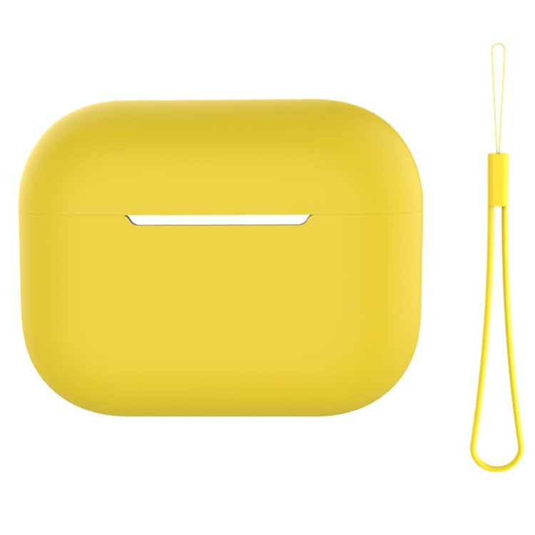 For AirPods Pro 2 Case Bluetooth Earphone Solid Color Silicone Cover with Lanyard - Yellow
