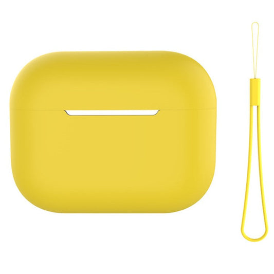 For AirPods Pro 2 Case Bluetooth Earphone Solid Color Silicone Cover with Lanyard - Yellow